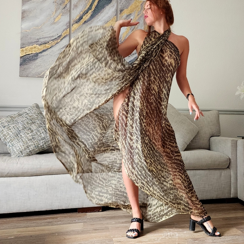Designer Cover-up Dress 100% Silk Gold Hardwear Rings Tassels Luxury Travel